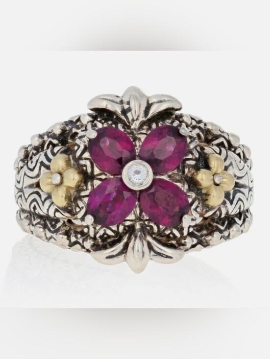 Barbara Bixby Jewelry - Barbara Bixby Rhodolite Garnet & White Sapphire Ring, Silver & 18k Gold Size 6!